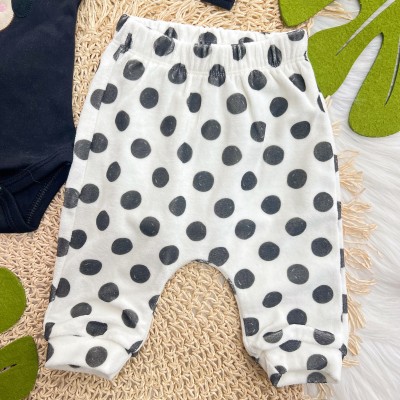  Conj. Body Cachorrinha de Laço Rosa e Calça Bolotas Pretas - Preto e Off White